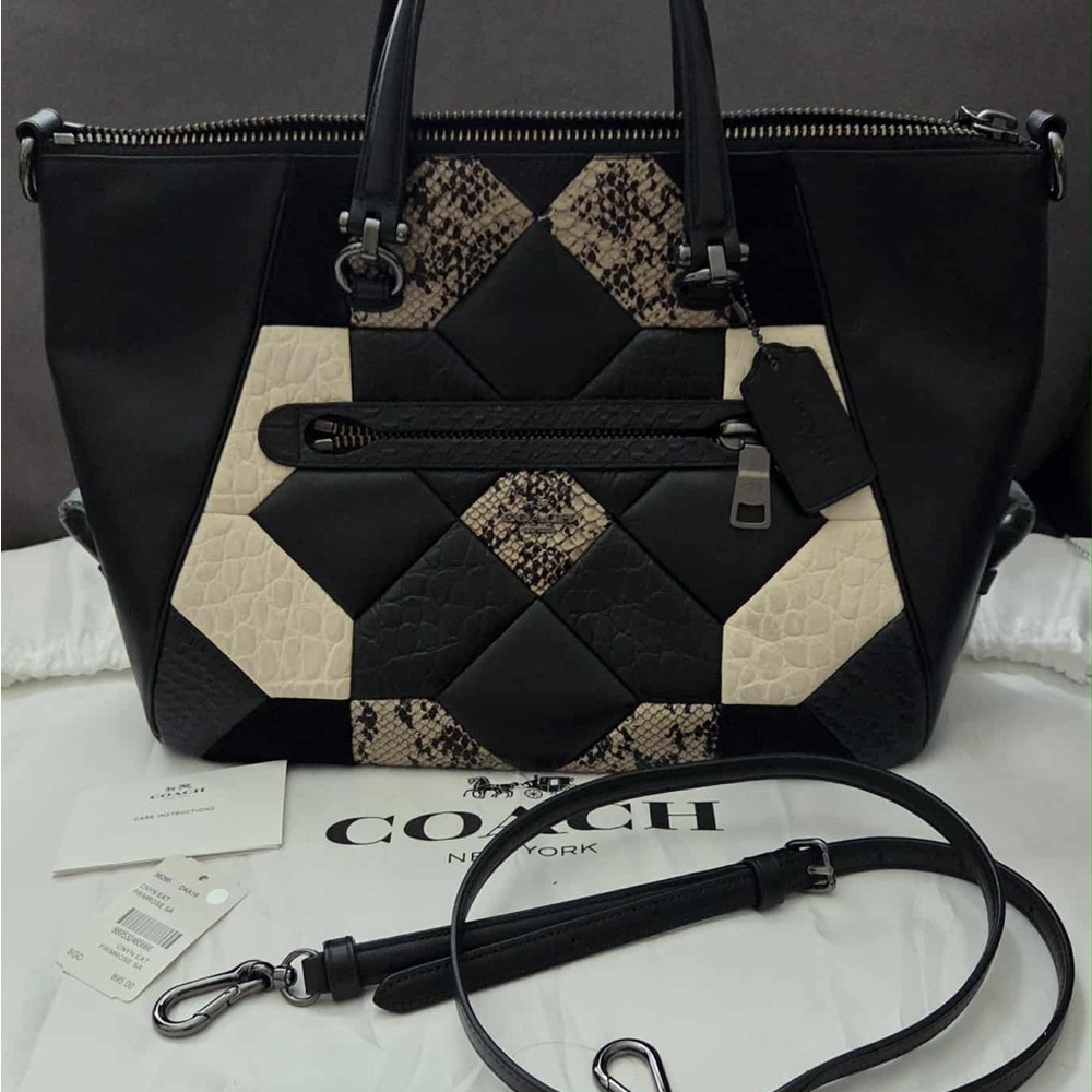 Coach Black and Cream Geometric Satchel